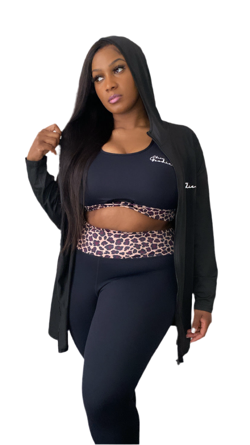 Black with Leopard Trim Set