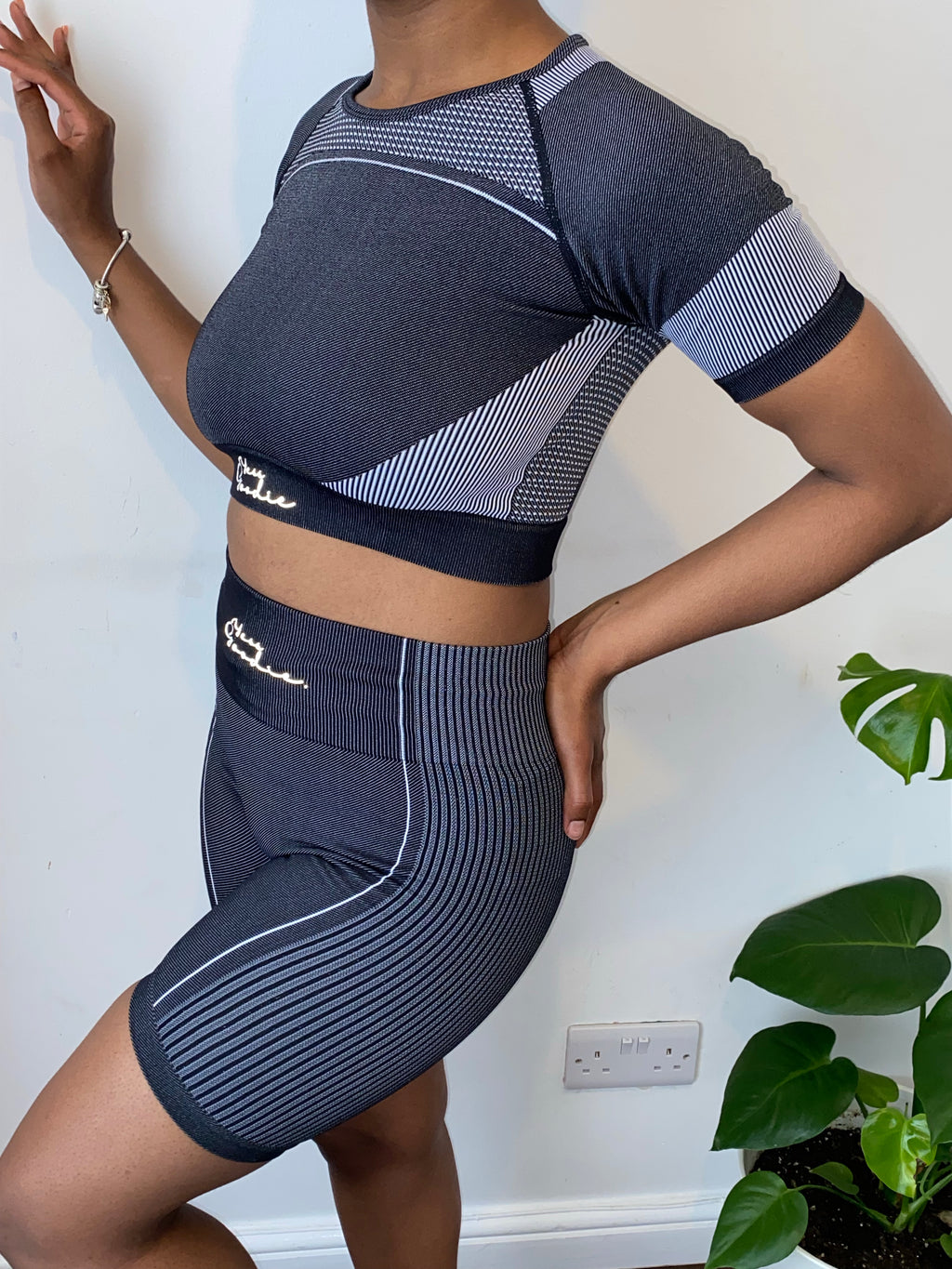 Striped Crop Top Cycling Shorts Set