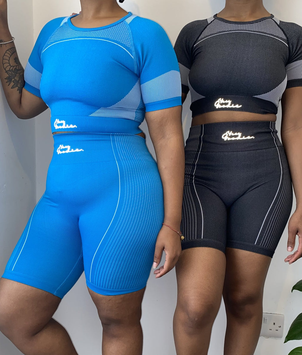 Striped Crop Top Cycling Shorts Set